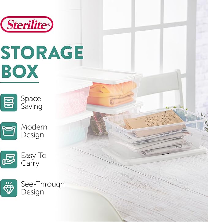 Sterilite Storage Boxes, Stackable Clear Plastic Bins, 6 Quart - Image 2