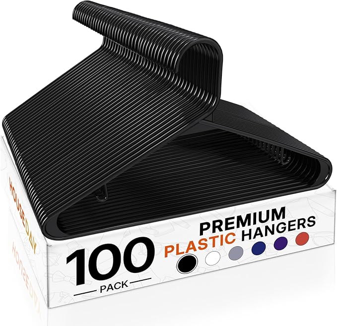 HOUSE DAY Black Plastic Hangers 100 Pack, Slim Space-Saving Clothes Hangers | by HOUSEDAY