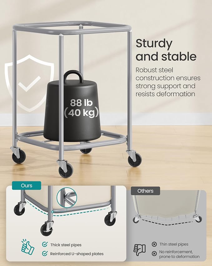 SONGMICS Laundry Basket with Wheels, Steel Frame, Removable Bag - Image 4