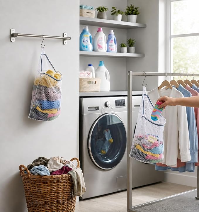 2Pcs Mesh Hanging Laundry Bags for Washing Machine, 15 X 12 inch Wash Bag for - Image 3