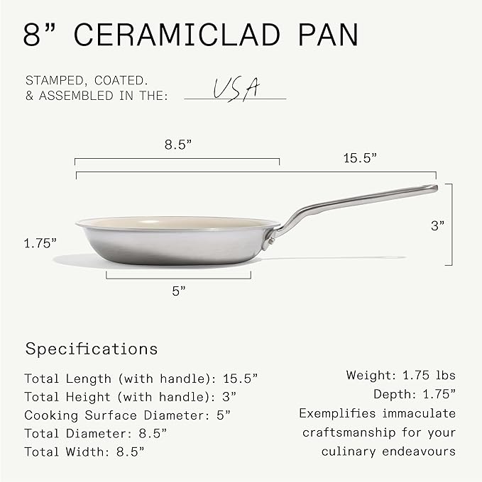 Made In Cookware - 3-Piece (Includes 8",10",12") Ceramic Non Stick Frying Pan Set (Stainless Handle) - 5-Ply Stainless Clad with Stay-Cool Handle - Professional Cookware