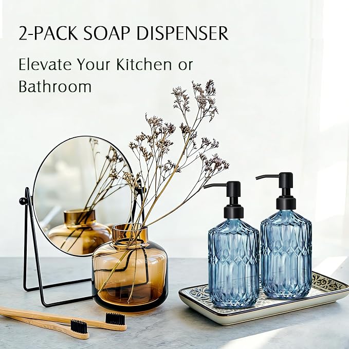 COHOSEGE 17 Oz Blue Glass Kitchen Soap Dispenser - Image 6