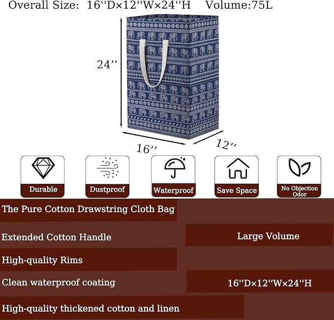 Waterproof Laundry Hamper Collapsible Laundry Basket Extended Cotton Handle - Image 2