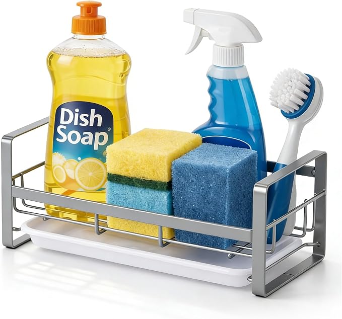 HULISEN Large Kitchen Sponge Holder, 304 Stainless Steel Sink Caddy by HULISEN