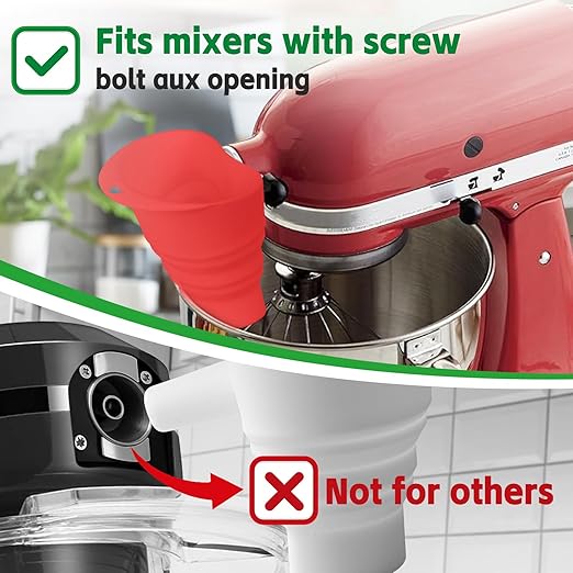 Flour Funnel for KitchenAid Mixer - Stand Mixer Attachment Compatible with (KSM150) 4.5-5 Qt Tilt-Head Mixers Red (Red)