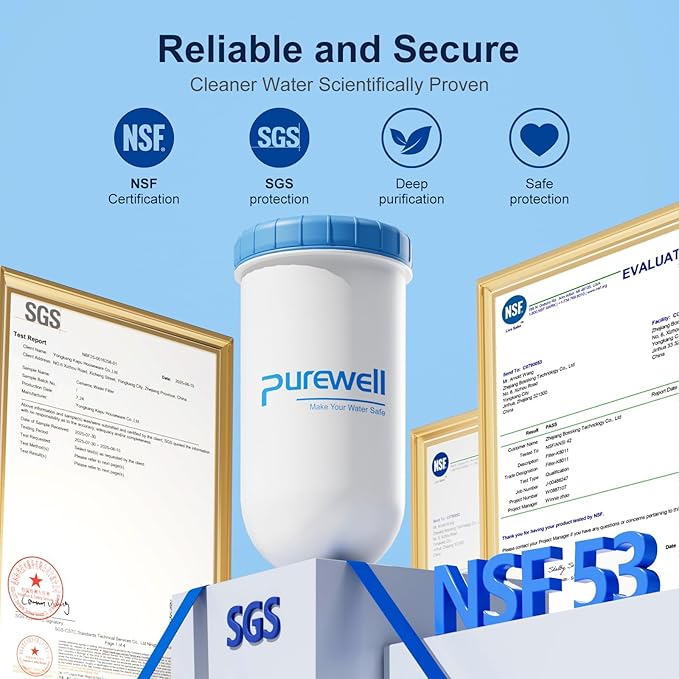 Purewell 0 TDS 7-Stage Water Filter Replacement for Zero Pitcher, Purewell SF series system, 100Gal Long-Lasting, NSF Certified to Reduce TDS, Total PFAS, Mercury& Heavy Metals, Chlorine (1 Pack)