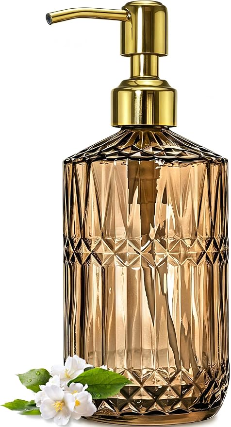 JASAI 18Oz Amber Glass Soap Dispenser by JASAIHOME