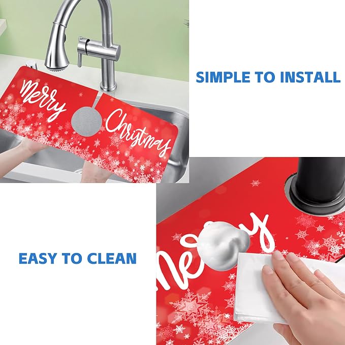 Merry Christmas Snowflake Kitchen Sink Splash Guard Mat Absorbent Fast Drying - Image 5