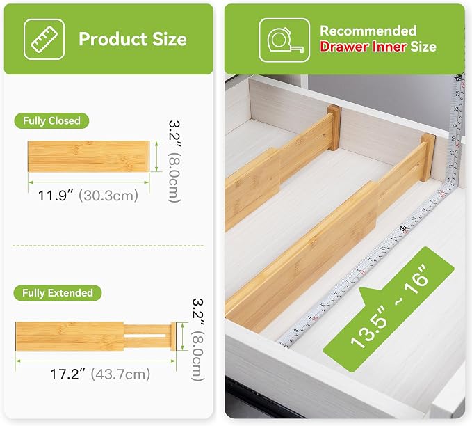 Utoplike Bamboo Dresser Drawer Dividers, Expandable Organizer - Image 3