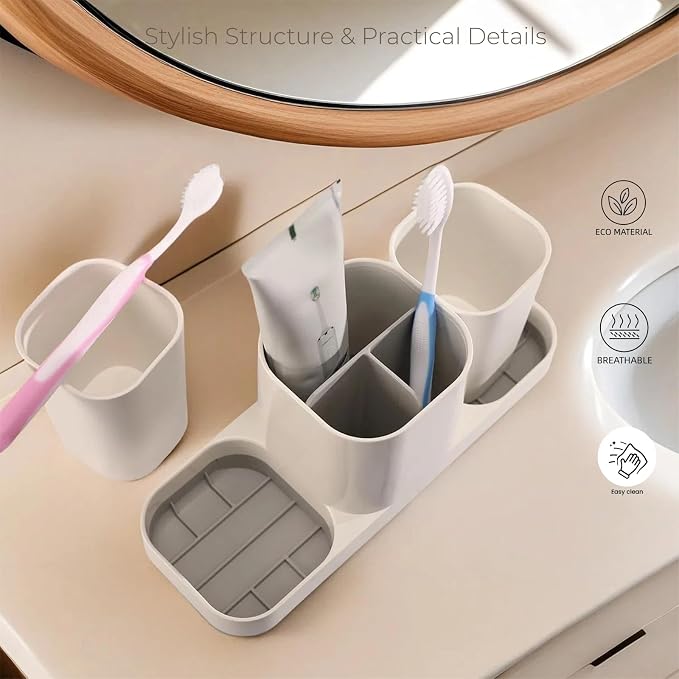 Toothbrush Holder with Cups and Toothpaste Organizer, Bathroom Storage - Image 4
