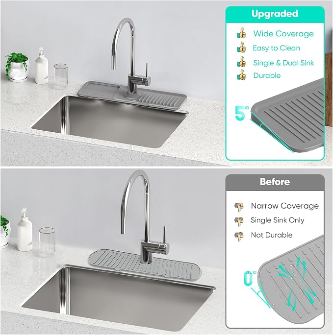 17.7'' Faucet Mat for Kitchen Sink Kitchen Sink Splash Guard Silicone Kitchen - Image 7