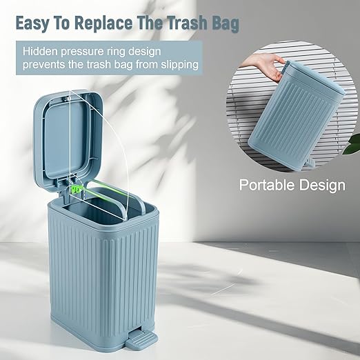 Small Bathroom Trash Can with Lid, 1.9 Gallon Slim Soft Close Step, Kitchen & - Image 5