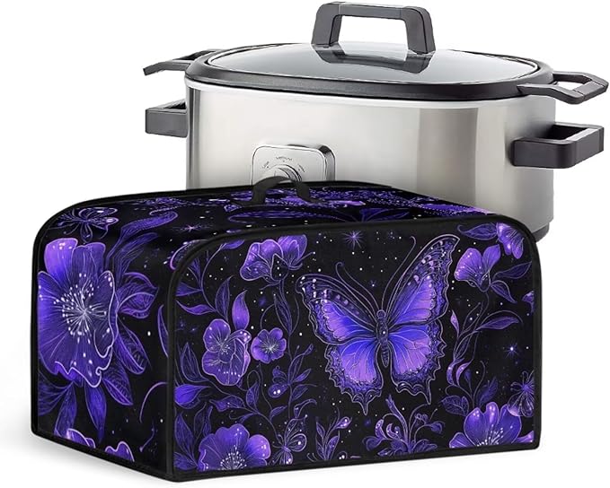 Purple Butterfly 6-8 Qt Slow Cooker Cover Holder Bag Appliance Dust Covers Decorations for Kitchen Living Room Table