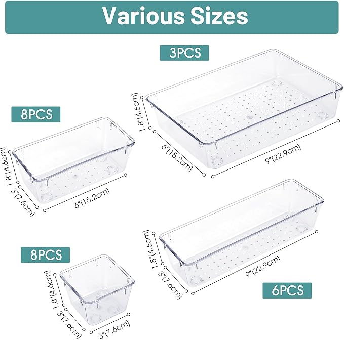 25 PCS Clear Plastic Drawer Organizer, Makeup Organizers and Storage Bins | 4 - Image 2