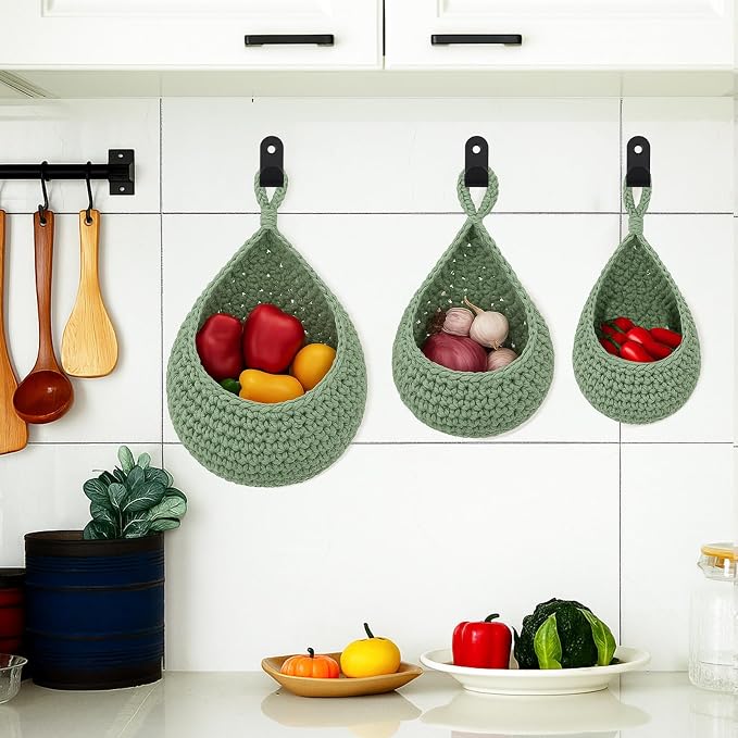 Honeydak 3 Hanging Baskets, Sage Green, Cotton Rope - Image 3