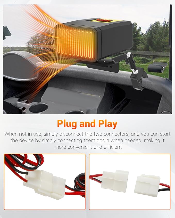 Electric Golf Cart Heater, 400W Safe & Quiet Fast Heating Carbon Fiber Battery Operated Heater with Fixing Clip, 360° Rotation, Fit for Club Cars/Yamaha/EZGOs 48V/60V/72V Golf Carts