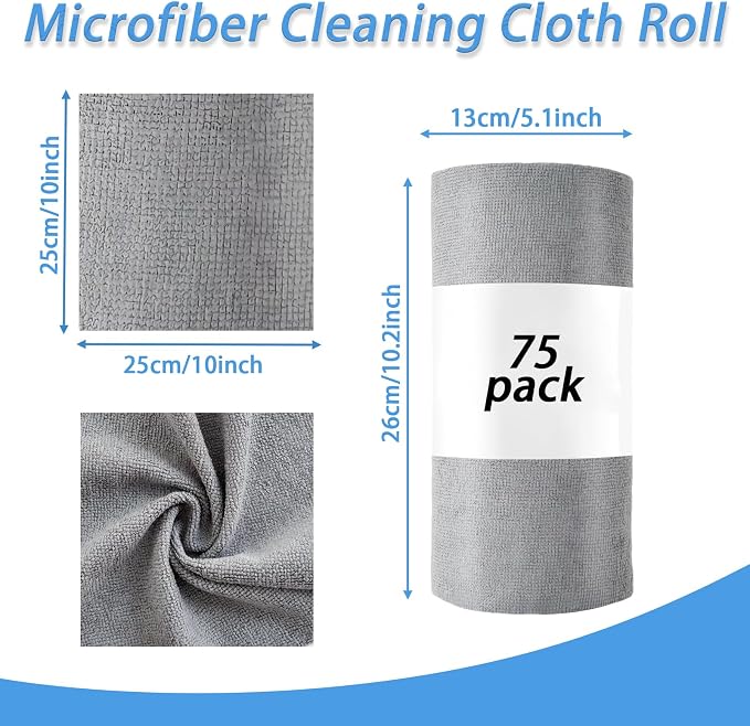 Niurewan 75 Pack Microfiber Cleaning Cloth Roll, Reusable Tear Away Microfiber - Image 2