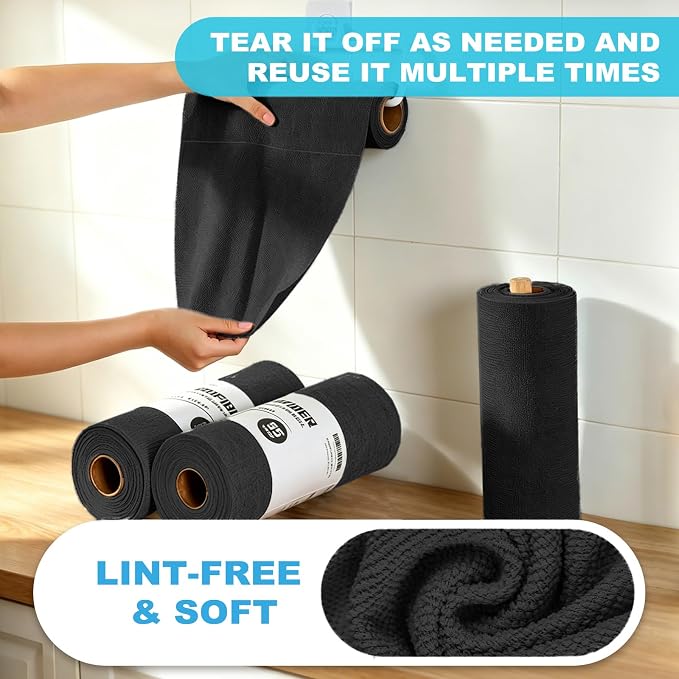 Puomue 55 Pack Microfiber Cleaning Cloth Roll, Tear Away Reusable Paper Towels - Image 4