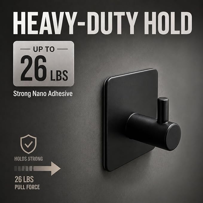 4 Pack Adhesive Towel Hooks, Heavy Duty Stainless Steel No Drill - Image 2