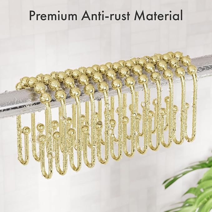 AmazerBath Shower Curtain Hooks Gold Shower Curtain Rings Rust Proof, Double - Image 5