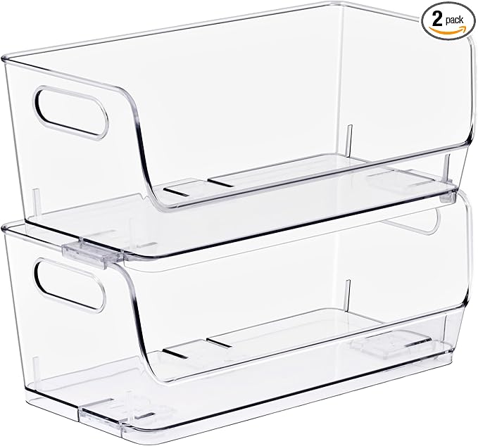 Sorbus Stackable Storage Bins Open Front, Clear Stackable Storage Bins, Pantry Bins for Storage and Organization, Acrylic Stackable Bins for Kitchen, Clear Pantry Organizer Bins (Small Narrow 2 Pack)