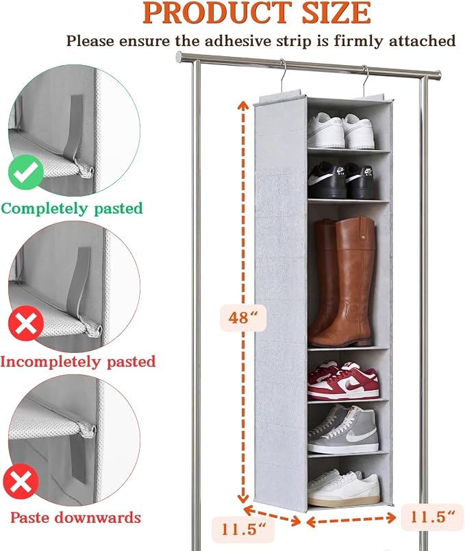 Hanging Shoe Organizer for Closet, 8 Tier Extra Wide Closet Shoe Organizer | - Image 4