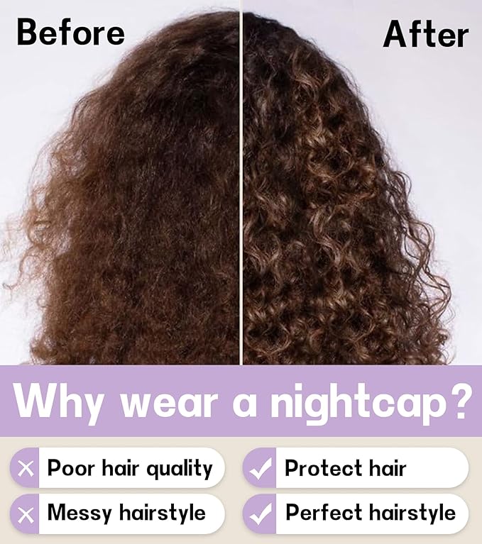 100% Mulberry Silk Bonnet for Sleeping for Curly Hair and Braids, Wrap with Adjustable Strap for Women and Men,Real Silk, Not Satin（1Pc,Lavender
