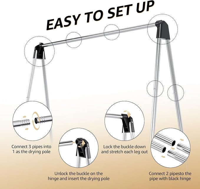 TOOLF 55" Stainless Steel Collapsible Clothes Drying Rack | Foldable Drying - Image 3