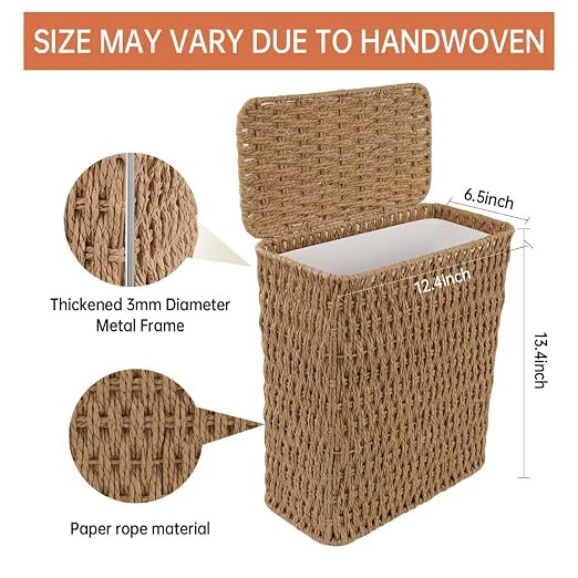 Coeusy 3 Gallon Paper Rope Bathroom Trash Can, Small Wicker Trash Cans - Image 3