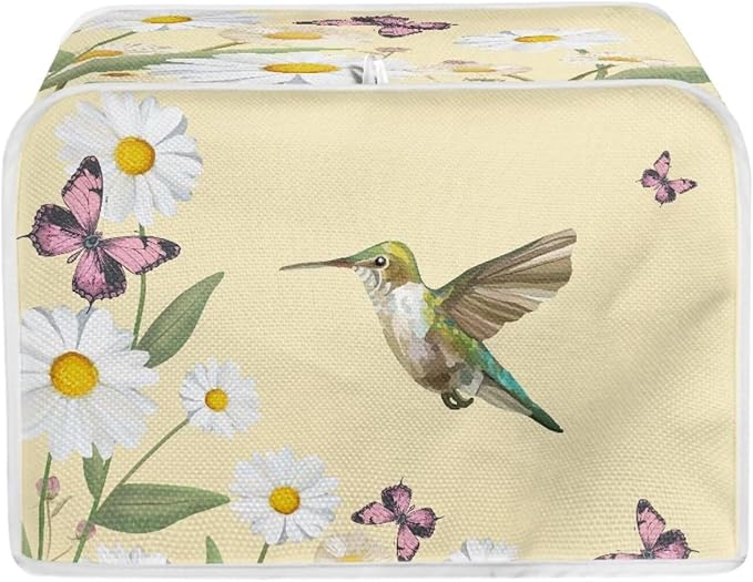 Hummingbird Daisy Butterfly Print 2 Slice Toaster Cover for Kitchen Small Appliance Universal Size Dustproof Fingerprint Protectors