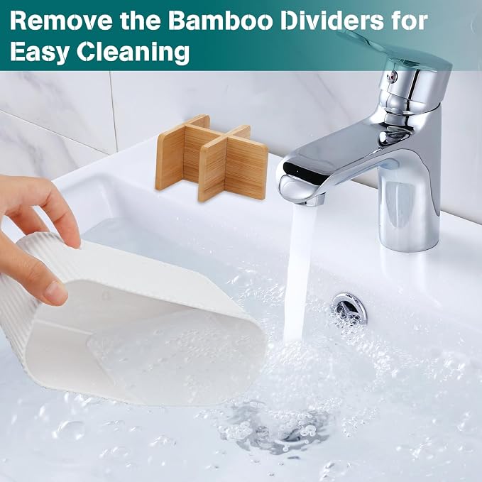 GFWARE White Toothbrush Holder, 5 Slots Bathroom Storage Organizer | Bamboo - Image 4