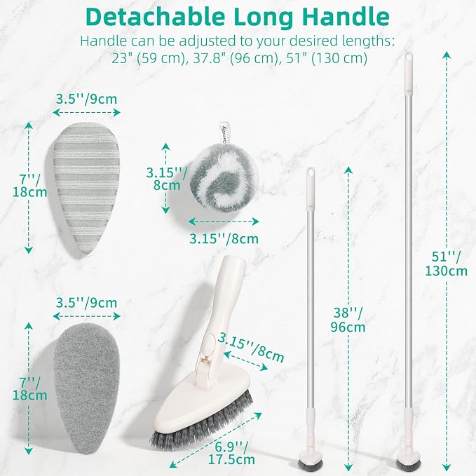 Qaestfy 4-in-1 Tub and Tile Shower Scrubber, Soft & Stiff Bristles Bathroom - Image 2