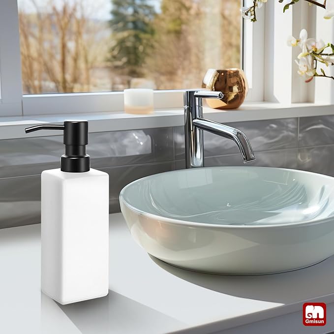 GMISUN White Soap Dispenser Bathroom, Hand Glass Soap Dispenser - Image 5