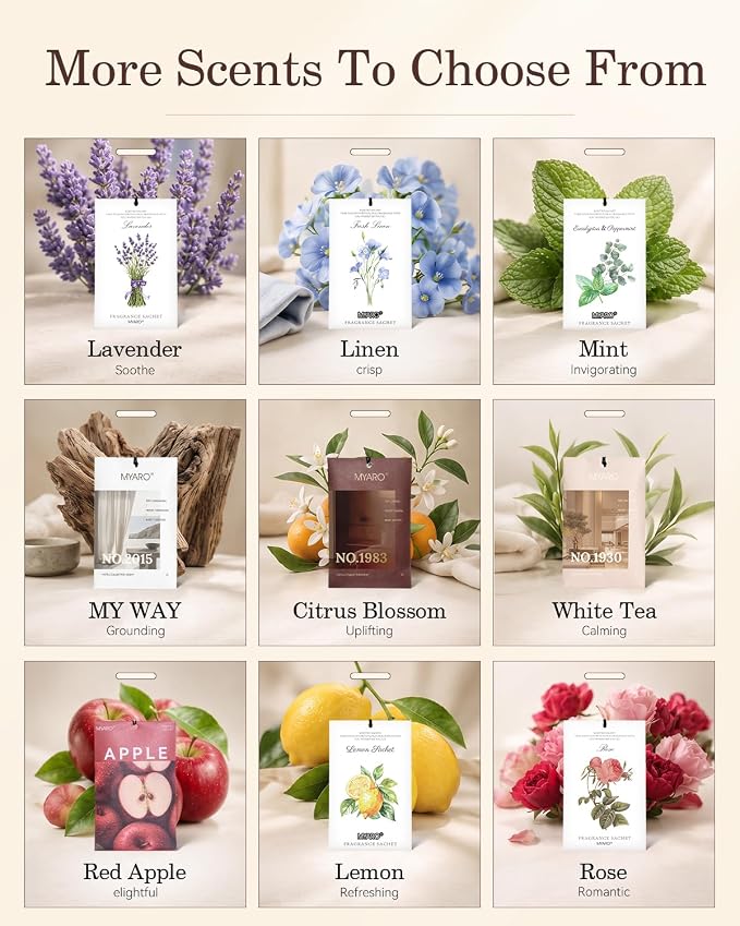 MYARO My Way Hotel Scented Sachet Gift Set, Closet Drawer Freshener 12 Pack - Image 7