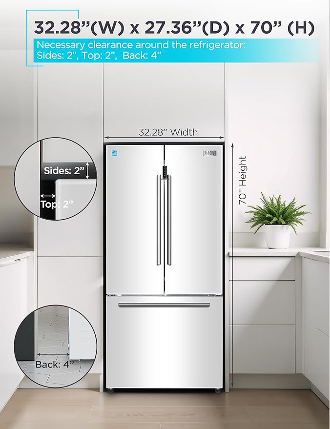 BLACK+DECKER 18 Cu. Ft. French Door Refrigerator with Built-in Ice Maker, Full Size Refrigerator with Bottom Mount Freezer Drawer, Frost Free, ENERGY STAR certified, BRF1800GIMW, White