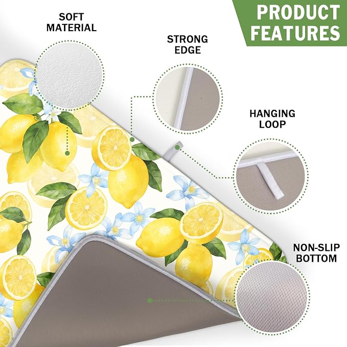 Kawani Lemon Dish Drying Mat 16x18 Inch Absorbent Reversible Summer Drying Mat - Image 3