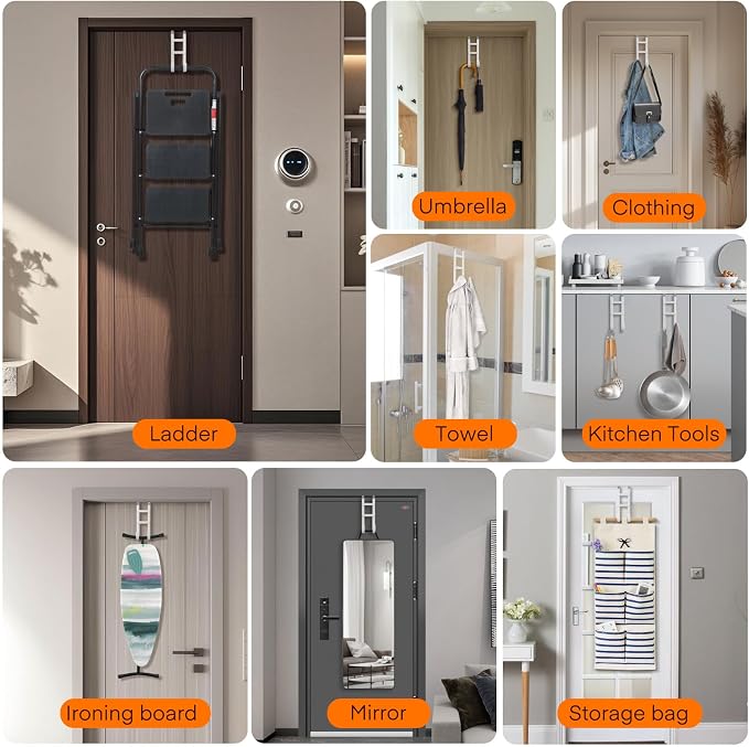 FYY Over the Door Hooks, Double-Hanger 4 Pack, Fits Doors 1.6" White | Heavy - Image 5