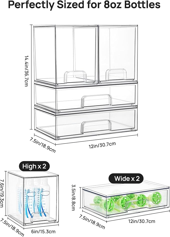 Vtopmart Clear Stackable Storage Drawers Set of 4, Baby Bottle Organizer | - Image 2
