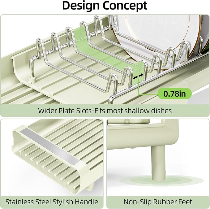 TOOLF Small Dish Drying Rack, Expandable and Space-Saving, Compact Design Fits - Image 4