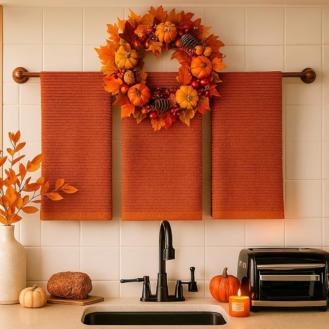 Burnt Orange Rust Kitchen Hand Dish Towels, 100% Cotton - Image 2