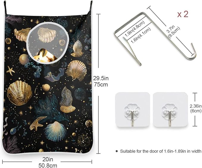 Shell Starfish Black Hanging Laundry Hamper Door Hampers Bag Basket - Image 3