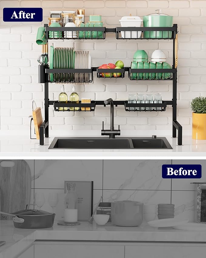 Kitsure Adjustable Over The Sink Dish Drying Rack, 31.5" -39.4" x 30.3" | Sink - Image 7