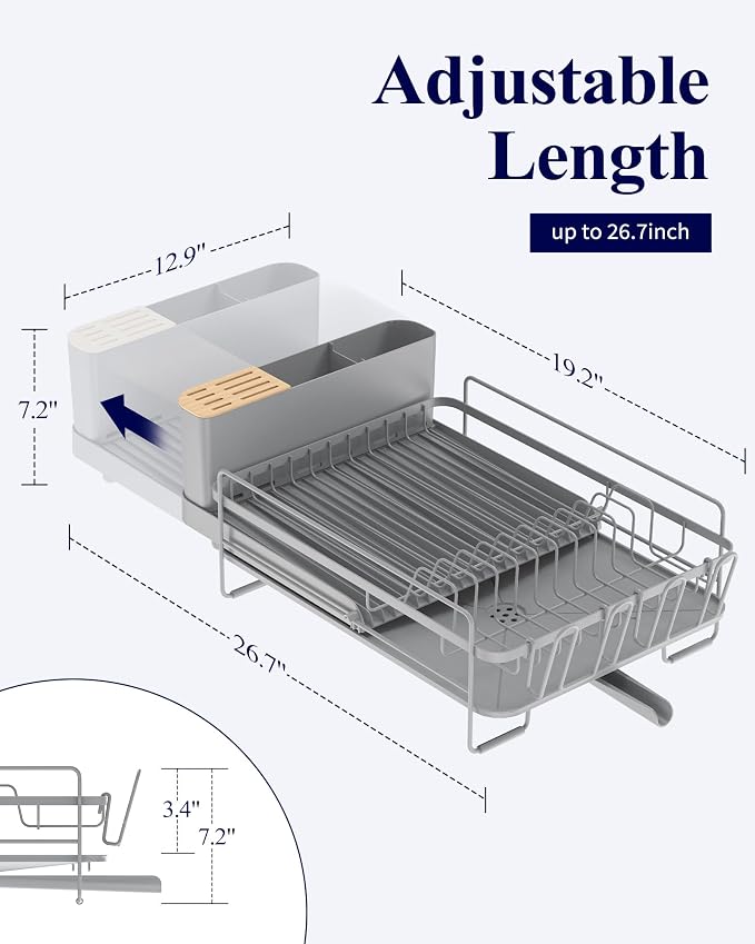 Kitsure Extendable Dish Drying Rack, 19.2"-26.7" L x 12.9" W, Anti-Rust Dish - Image 2