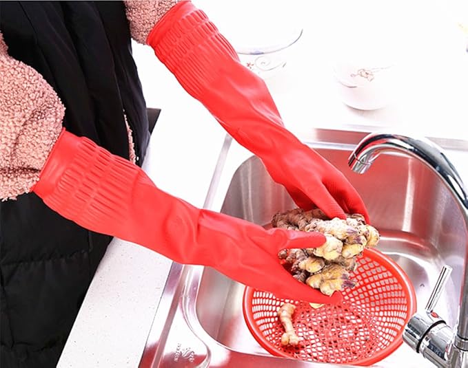 Rubber Cleaning Gloves Kitchen Dishwashing Glove 3-Pairs, Waterproof Reuseable. - Image 6