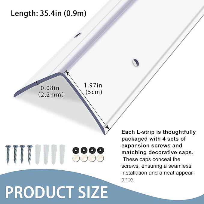 Pre-Drilled Wall Corner Protectors, 2pcs x 35.4''L x 1.97''W Clear Screw Fixing Anti-Impact L-Shape Protective Edge Shields & Guards for Door Frame, Sharp Wall
