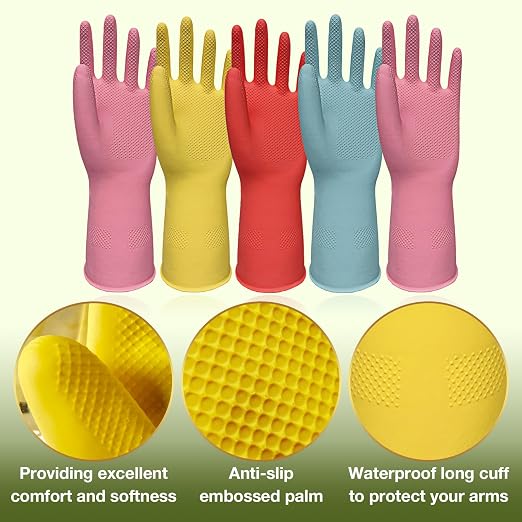 Rubber Cleaning Gloves Dishwashing 5 Pairs Kitchen Gloves Reusable Medium | - Image 3
