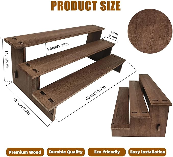 3 Tier Cupcake Stand Wood - Wooden Cupcake Display Stand, Rustic Wooden Riser, Display Shelf for Vendors, Cup Cake, Dessert, Spice Rack, Candles, Matcha Station, Install in 30s