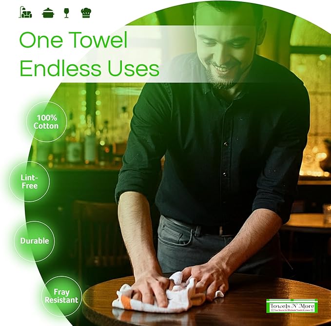 Towels N More 24-Pk 16x19 30 Oz. Absorbent Cotton Kitchen Bar Mop Towels - Image 2
