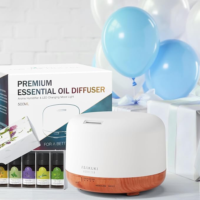 ASAKUKI Oil Diffuser with Essential Oils Set, 500ml Aromatherapy Humidifier | - Image 6