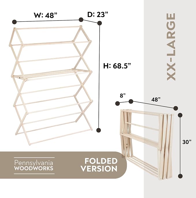 Clothes Drying Rack: Solid Maple Hard Wood Laundry Rack - Image 5